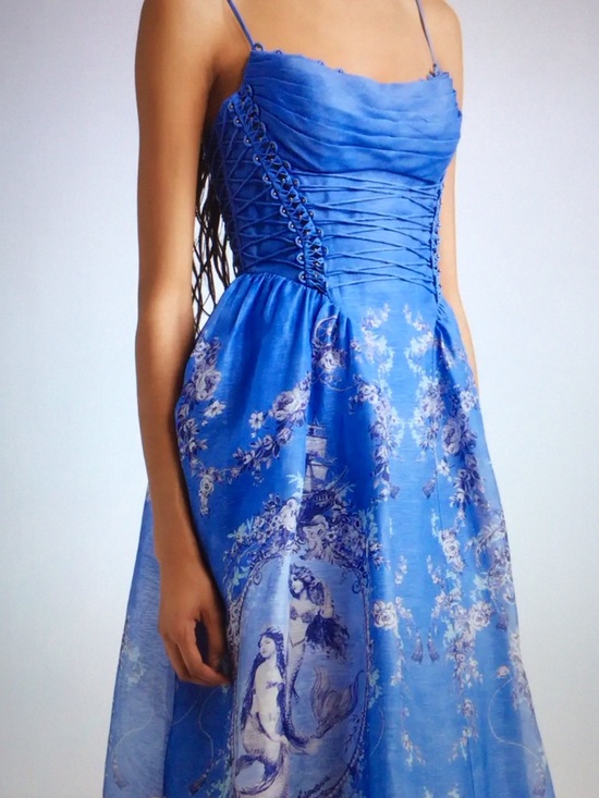 Zimmermann Dresses & Skirts - Zimmermann Blue Strapless Lace-Up Floral Midi Dress